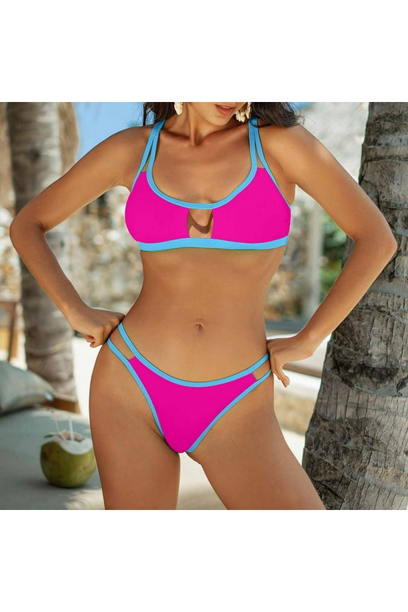 Women's Sexy Thong String 2 Piece Bikini Set Swimsuit Nylon Spandex Color Block Thong String High Leg Cut Sexy V Cut High Waisted Thong Brazilian Bikini Sets