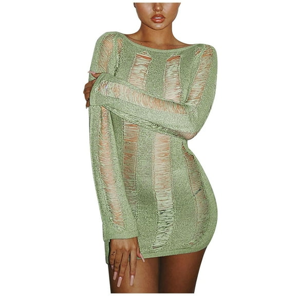 Women's Sexy Tight Fitting Club Dress Night Out Comfortable Wool Ripped Hem Party Bodycon Mini Dress