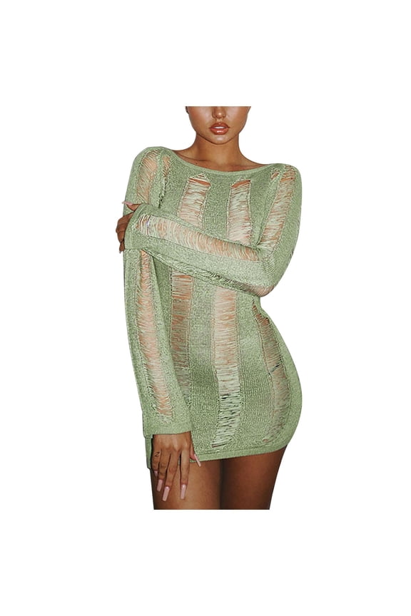 Women's Sexy Tight Fitting Club Dress Night Out Comfortable Wool Ripped Hem Party Bodycon Mini Dress