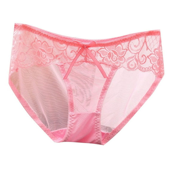 Women's Sexy Transparent Low Waist Seamless Lace Cotton Triangle Underwear - Ultra Thin Mesh, M/L Sizes