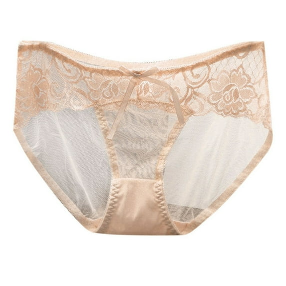 Women's Sexy Transparent Low Waist Seamless Lace Cotton Triangle Underwear - Ultra Thin Mesh, M/L Sizes