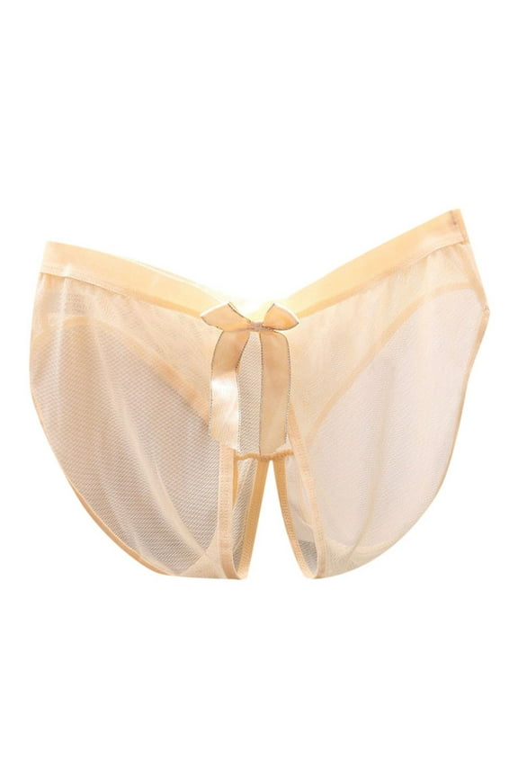 Women's Sexy Transparent Open Crotch Underwear With Low Waist And Seamless Mesh Fun Bow Knot Comfortable Triangle Pants