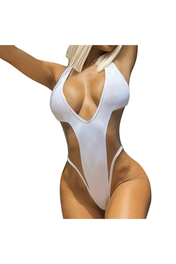 Women's Sexy Triangle High Waisted One Piece Swimsuit Halter Cutout High Cut Leg Cheeky Monokini Thong Bathing Suits
