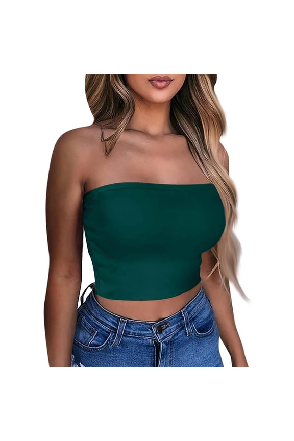 Women's Sexy Tube Top Sleeveless Crop Camisole, Summer Bodycon Vest for Festive Events or Night Out,Dark Green XL
