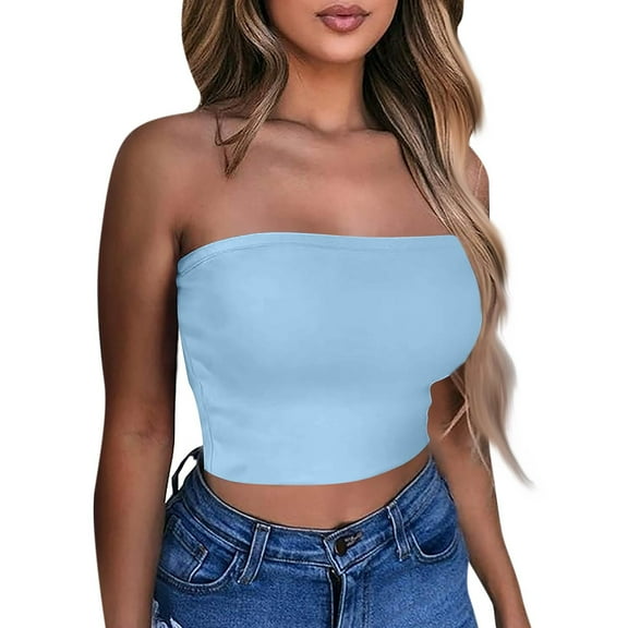 Women's Sexy Tube Top Sleeveless Crop Camisole, Summer Bodycon Vest for Festive Events or Night Out,Light Blue M