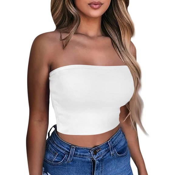 Women's Sexy Tube Top Sleeveless Crop Camisole, Summer Bodycon Vest for Festive Events or Night Out,White S