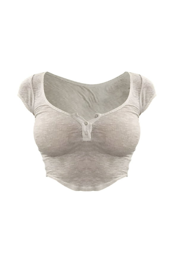 Women's Sexy Tube Top Wrapped Chest Thin Short Sleeve Low Cut Large Neckline Casual Stretchy Soft Comfortable T-Shirt