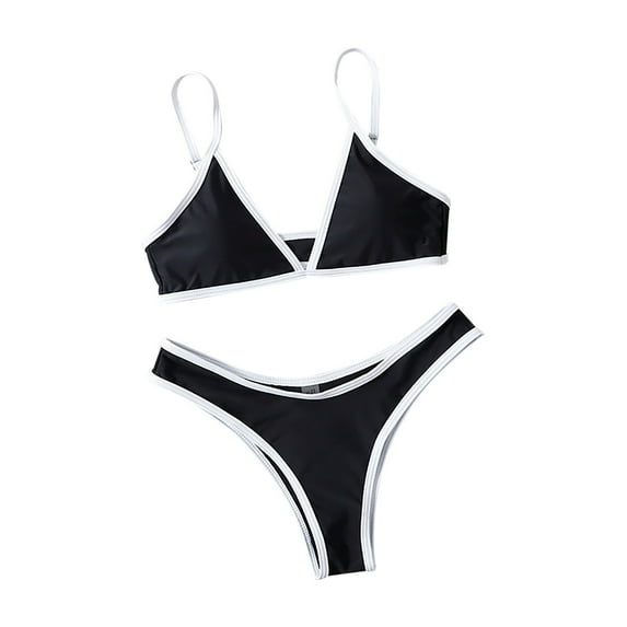 Women's Sexy Two Piece Bikini Set Adjustable String Bathing Suit Cheeky Color Block High Cut Triangle Swimsuit