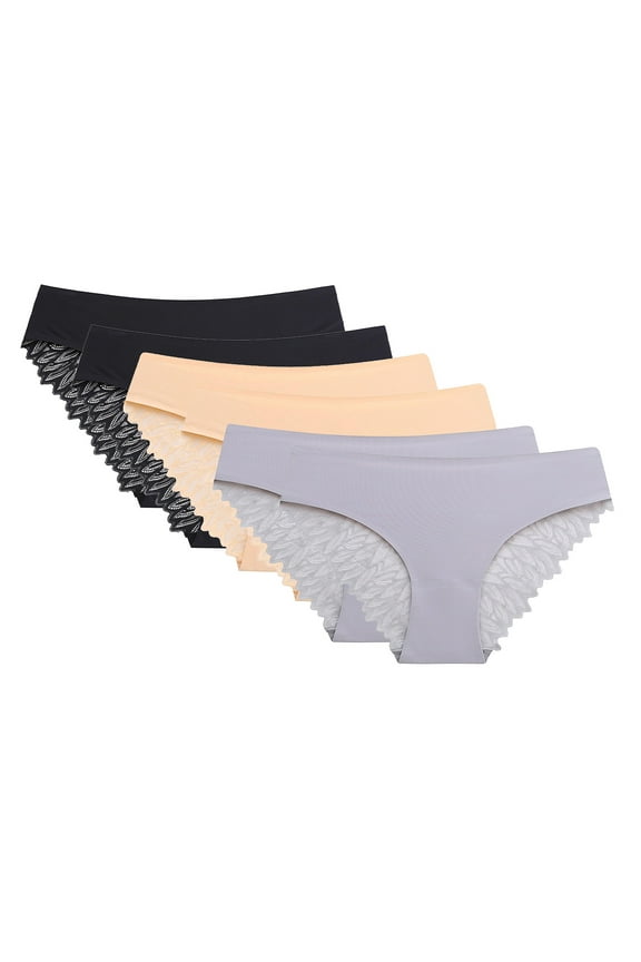 Women's Sexy Underwear Lace Brief Mid Rise Full Coverage Panty Knickers Multipack Ladies Bikini Stretchy Panties Pack of 6