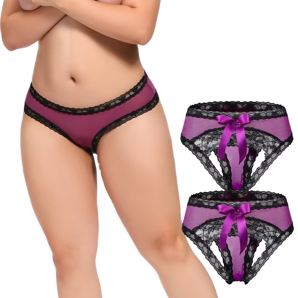Women's Sexy Underwear Midnight Bow Tie Panties Cute Purple Lace
