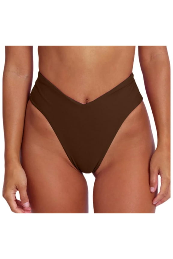 Women's Sexy V Cut High Cut Bikini Bottoms - High Waisted Swimwear with Elastic Nylon Spandex Fabric