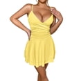 thumbnail image 1 of Women's Sexy V Neck Backless Satin Dress Summer Casual Spaghetti Straps Mini Clubwear Evening Party Gown, 1 of 2