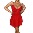 thumbnail image 1 of Women's Sexy V Neck Backless Satin Dress Summer Casual Spaghetti Straps Mini Clubwear Evening Party Gown, 1 of 2
