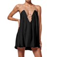 thumbnail image 1 of Women's Sexy V Neck Backless Spaghetti Strap Silk Dress With Rhinestones A Line Casual Party Summer Dress, 1 of 2