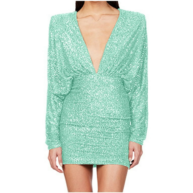 Sexy V Collar Sequin Long Sleeve Bodycon Dresses Sexy V Collar Sequin Long Sleeve Bodycon Dresses