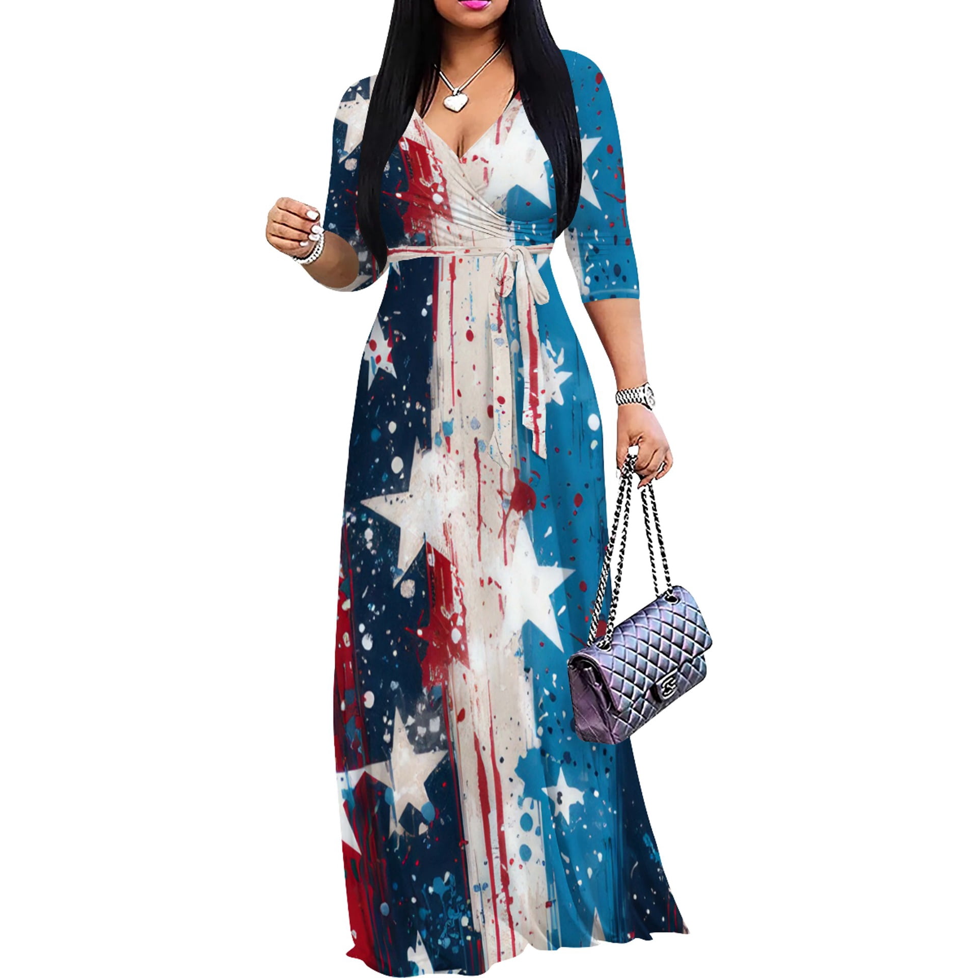 Women's Sexy V Neck Floral Long Sleeves Maxi Dresses Casual Loose Party  Prom Ladies Outfits Chic Curvy Elegant Outwear Vestidos - Walmart.com