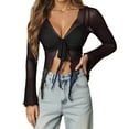 thumbnail image 1 of Women's Sexy V Neck Mesh Long Sleeve Sheer Blouse Top for Casual Party Beach Outfits, 1 of 2