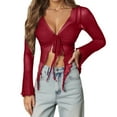 thumbnail image 1 of Women's Sexy V Neck Mesh Long Sleeve Sheer Blouse Top for Casual Party Beach Outfits, 1 of 2