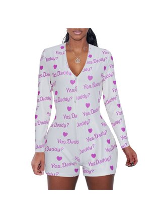 IZhansean Women Sexy Long Sleeve Short Jumpsuit Button Down V Neck One  Piece Bodysuit Pajamas Party Club Romper Purple Heart XL 