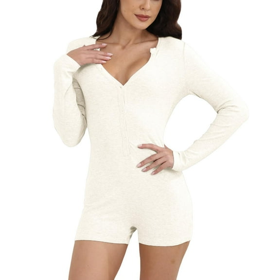 Women's Sexy V Neck Short Sleeve Romper - Backless Jumpsuit, Drop Crotch - Polyester Bodysuit for Gym/Party/Casual Wear