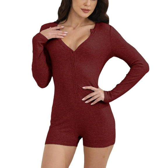 Women's Sexy V Neck Short Sleeve Romper - Backless Jumpsuit, Drop Crotch - Polyester Bodysuit for Gym/Party/Casual Wear