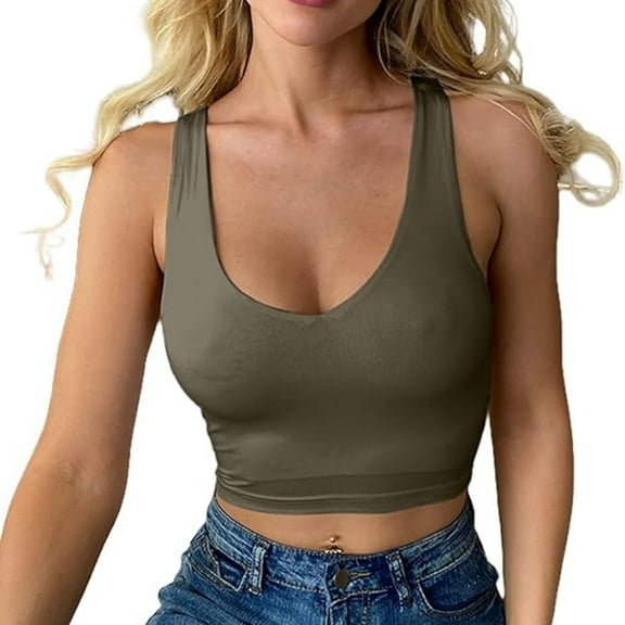Women's Sexy V Neck Sleeveless Crop Top Slim Fit Sport Tank Top Camisole