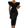 thumbnail image 1 of Women's Sexy V Neck Vintage Warp Ruffle Ruched Bodycon Cocktail Party Midi Dress, 1 of 5