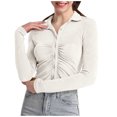 thumbnail image 1 of Women's Sexy Y2K Crop Top Ruched Buttons Down Collar Short Blouse Tshirt Long Sleeve Slim Fit Tee Shirts Cardigan, 1 of 5