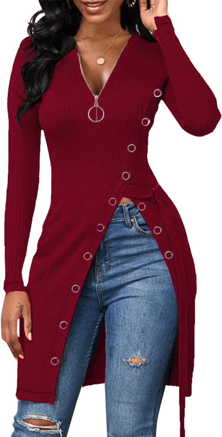 long sleeve side split top