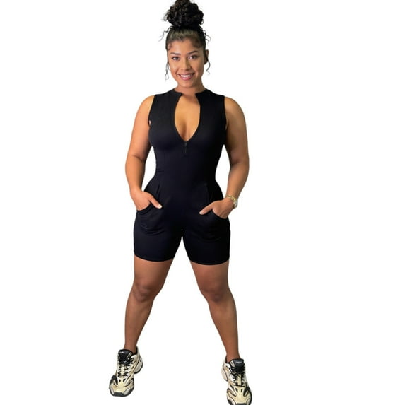 Women’s Sexy Zipper Romper – Tight-Fitting Short Sleeve Bodycon One-Piece Jumpsuit for Club Party Casual Outfits
