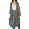 thumbnail image 1 of Women's Shacket Jacket Plaid Orange Long Casual Loose Checkered Button Pocket Long Sleeved Long Sleeved Hooded Casual Jacket 2XL, 1 of 5