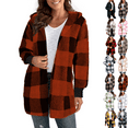 thumbnail image 1 of Women's Shacket Jacket Plaid Red Winter Long Sleeve Faux Shearling Oversized Jacket S, 1 of 7