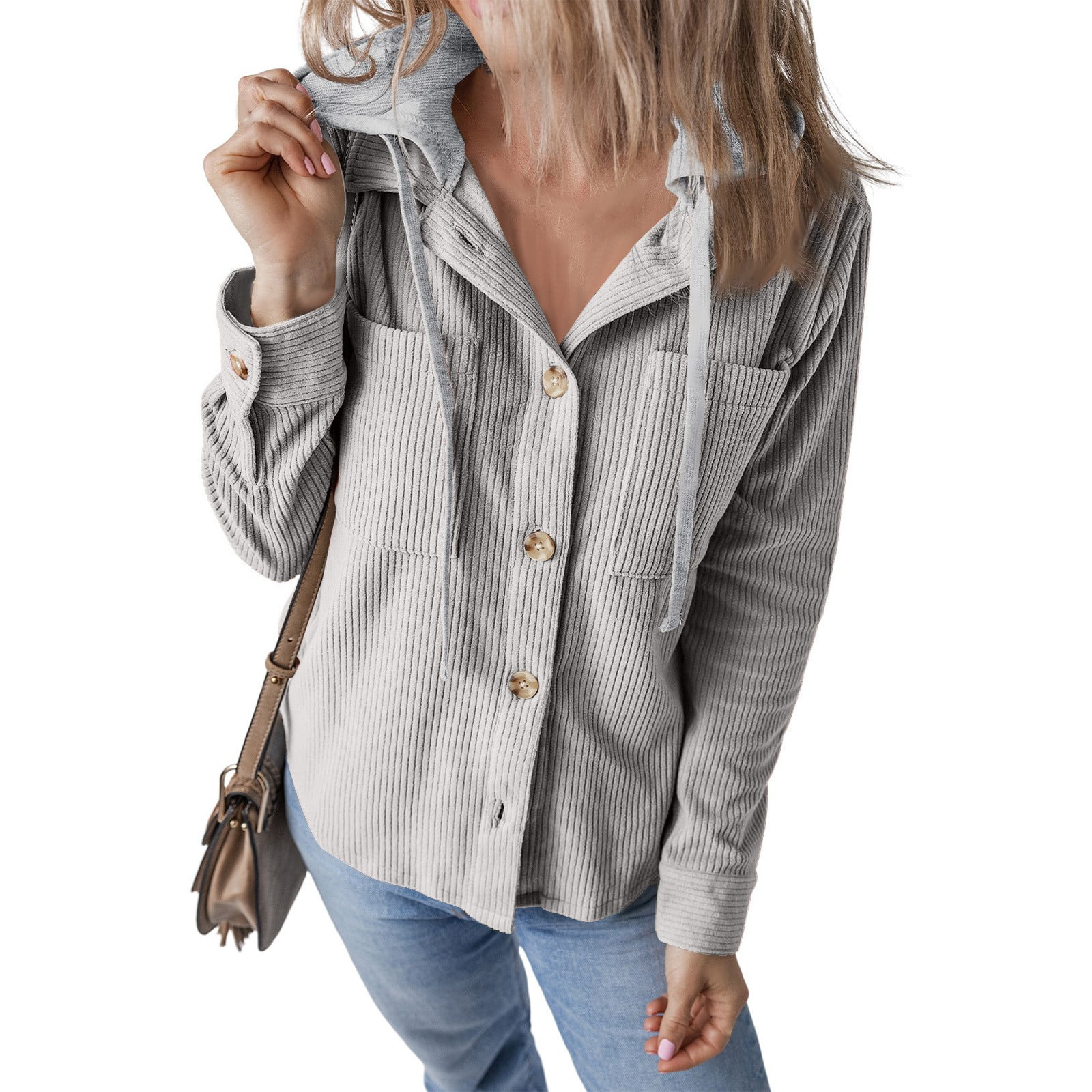 Women's Shacket Jackets Long Sleeve Button Down Blouse Tops Ribbed Knit