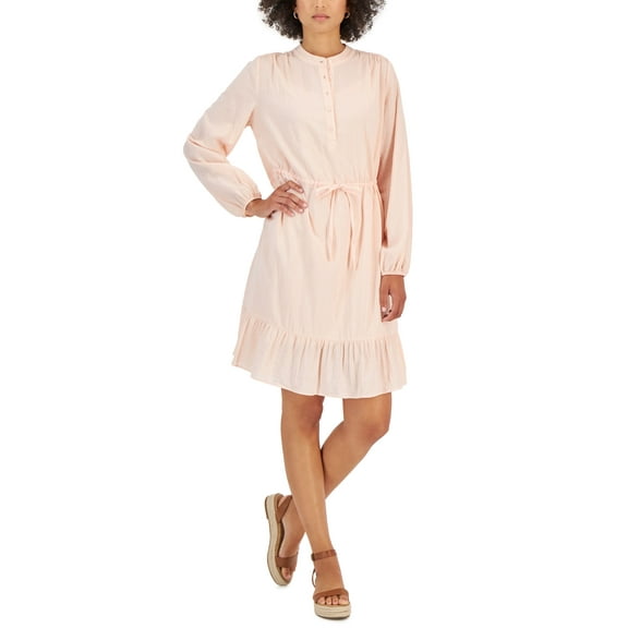 Women's Shadow-Striped Ruffle-Hem Dress Blush L