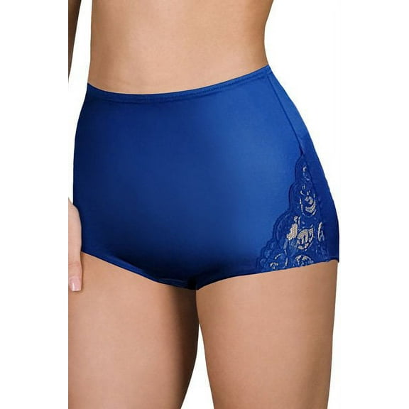 Women's Shadowline 17082X Plus Lace Inset Brief Panty (Navy 9)