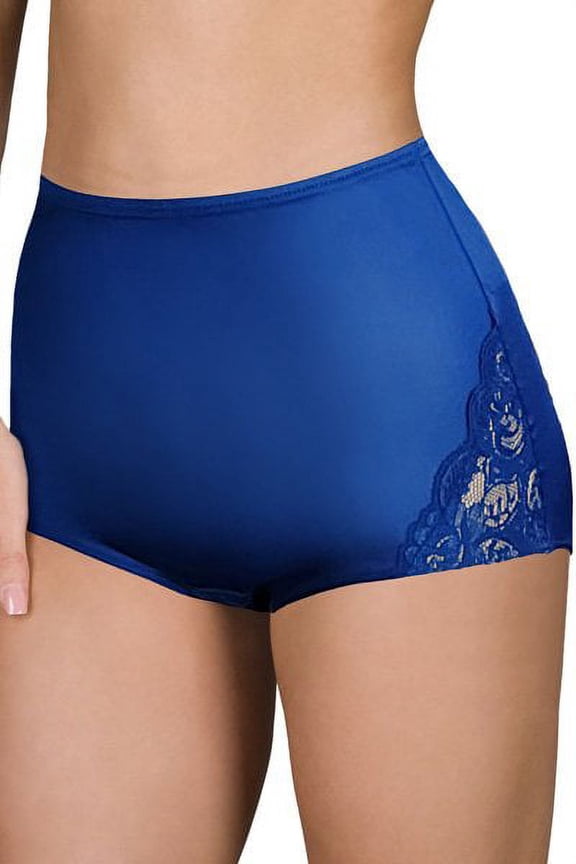 Women's Shadowline 17082X Plus Lace Inset Brief Panty (Navy 9)
