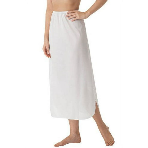Women's Shadowline 2116 Nylon Essentials Double Slit 1/2 Slip (White L)