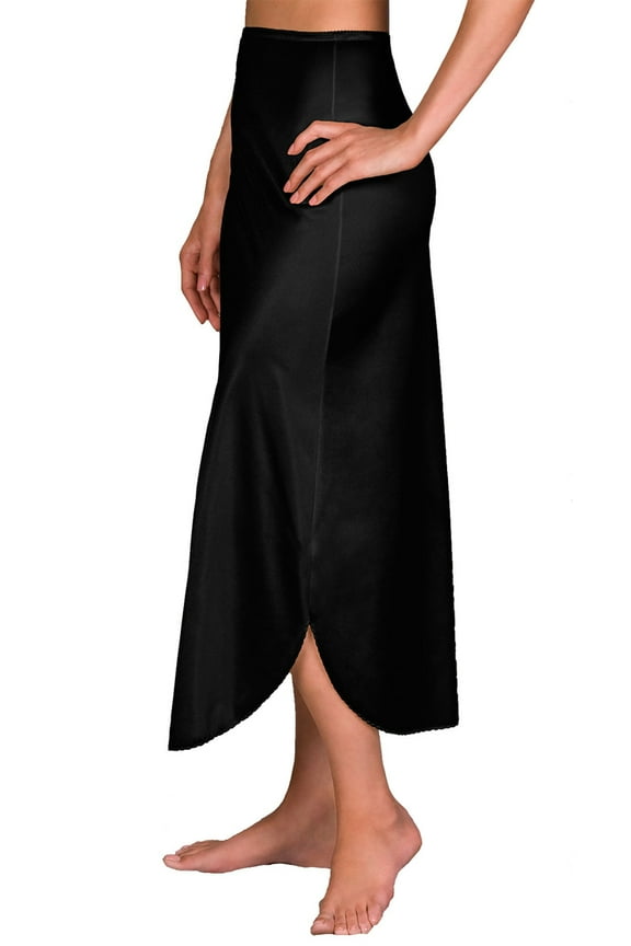 Women's Shadowline 2116X Plus Nylon Essentials Double Slit 1/2 Slip (Black 2X)