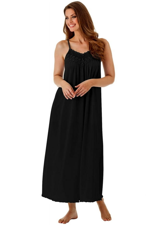 Women's Shadowline 31275 Beloved Sleeveless Long Gown (Black L)