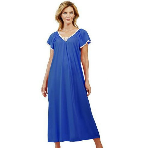 Women's Shadowline 32123X Plus Size Cameo Nylon Tricot Short Sleeve Gown (Navy 3X)