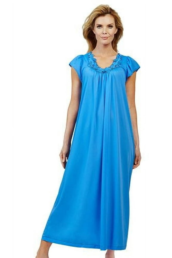 Women's Shadowline 32222 Rosebud Nylon Tricot Short Sleeve 53 Inch Gown (Turquoise M)