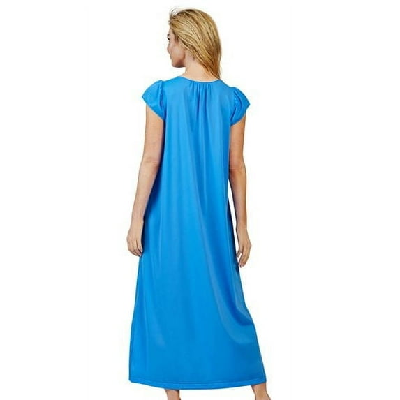 Women's Shadowline 32222X Plus Rosebud Nylon Tricot S/S 53 Inch Gown (Sapphire 2X)