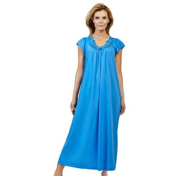 Women's Shadowline 32222X Plus Rosebud Nylon Tricot S/S 53 Inch Gown (Turquoise 2X)