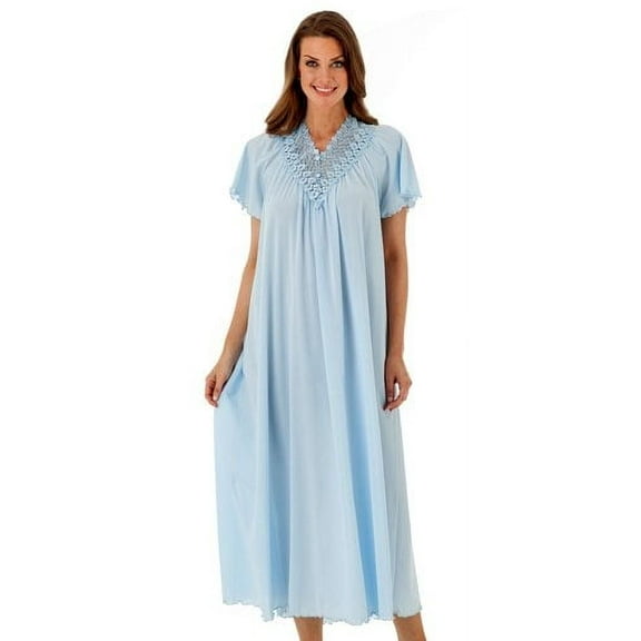 Women's Shadowline 32275X Plus Beloved 53 Inch Flutter Sleeve Gown (Blue 1X)