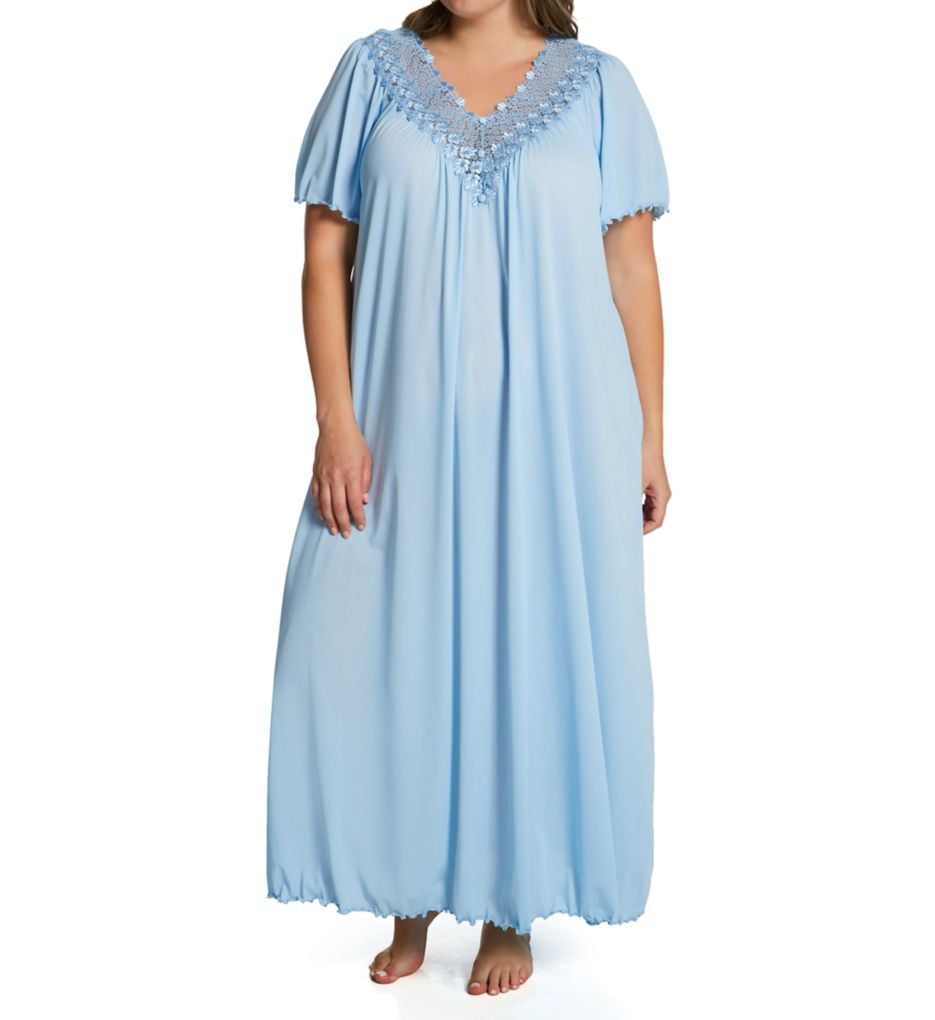 Women s Shadowline 32275X Plus Beloved 53 Inch Flutter Sleeve Gown Blue 3X