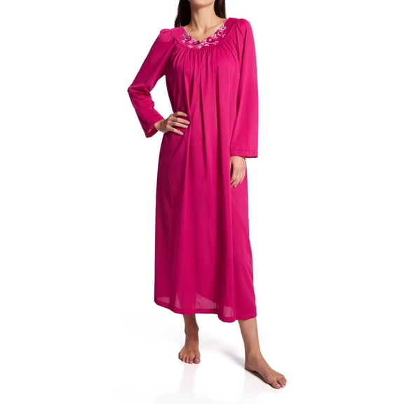 Women's Shadowline 33280 Petals 53 Inch Long Sleeve Gown (Raspberry L)