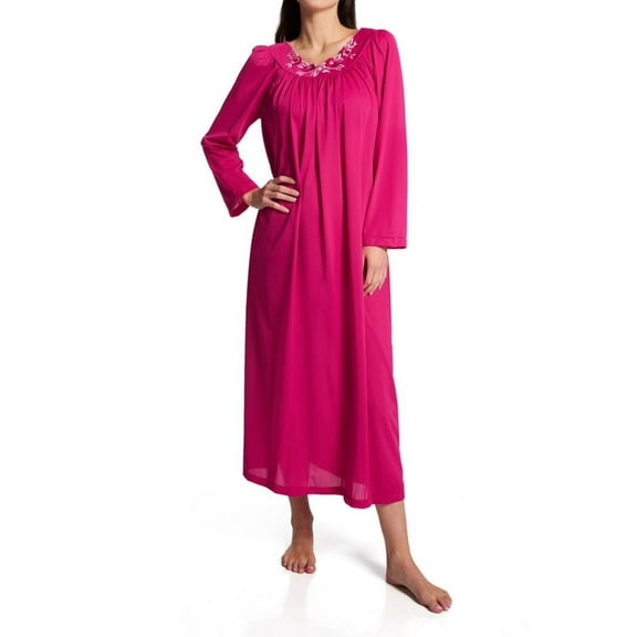 Women's Shadowline 33280 Petals 53 Inch Long Sleeve Gown (Raspberry L)