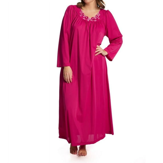 Women's Shadowline 33280X Plus Petals 53 Inch Long Sleeve Gown (Raspberry 1X)