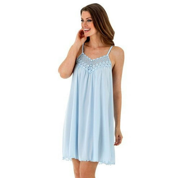 Women's Shadowline 34275X Plus Size Beloved Sleeveless Short Gown (Blue 3X)