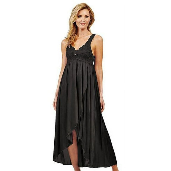 Women's Shadowline 35737 Silhouette Nylon Tricot Hi-Low Gown (Black L)